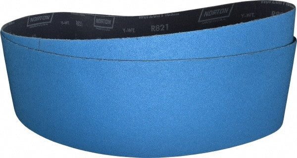 Norton - 6" Wide x 48" OAL, 40 Grit, Zirconia Alumina Abrasive Belt - Zirconia Alumina, Coarse, Coated, Y Weighted Cloth Backing, Dry, Series R821 - Exact Tooling
