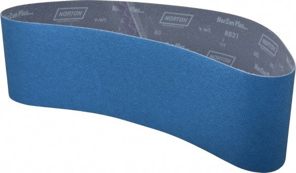 Norton - 6" Wide x 48" OAL, 60 Grit, Zirconia Alumina Abrasive Belt - Zirconia Alumina, Medium, Coated, Y Weighted Cloth Backing, Dry, Series R821 - Exact Tooling