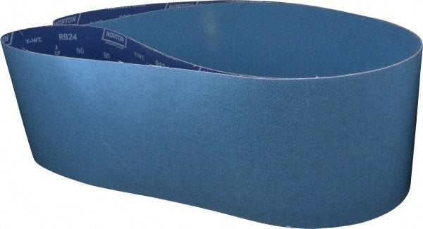 Norton - 8" Wide x 107" OAL, 80 Grit, Zirconia Alumina Abrasive Belt - Zirconia Alumina, Medium, Coated, Y Weighted Cloth Backing - Exact Tooling