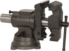 Palmgren - 5-1/8" Jaw Width x 4, 4-1/2" (V-Jaw) Jaw Opening Capacity, 3-1/2" Throat Depth, Bench & Pipe Combination Vise - 1/4 to 3-1/2" Pipe Capacity, Swivel Base, Bolt Down Attachment, Cast Iron (Body), Steel (Jaw Plate) - Exact Tooling