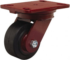 Hamilton - 4" Diam x 2" Wide x 5-5/8" OAH Top Plate Mount Swivel Caster - Rubber Mold on Cast Iron, 300 Lb Capacity, Straight Roller Bearing, 4-1/2 x 6-1/2" Plate - Exact Tooling