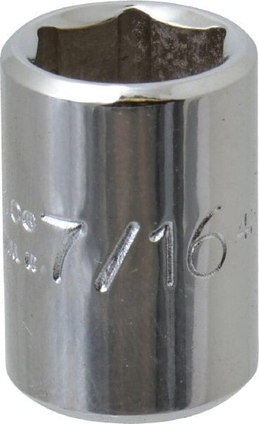 Proto - 7/16", 1/4" Drive, Standard Hand Socket - 6 Points, 7/8" OAL, Chrome Finish - Exact Tooling