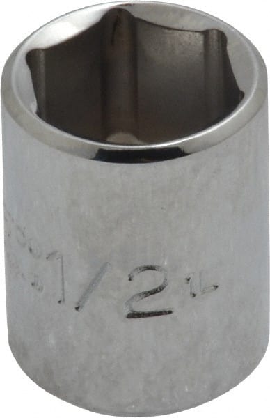 Proto - 1/2", 1/4" Drive, Standard Hand Socket - 6 Points, 7/8" OAL, Chrome Finish - Exact Tooling