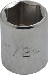 Proto - 1/2", 1/4" Drive, Standard Hand Socket - 6 Points, 7/8" OAL, Chrome Finish - Exact Tooling