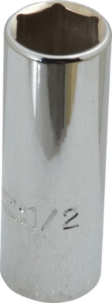 Proto - 1/2", 1/4" Drive, Deep Hand Socket - 6 Points, 2" OAL, Chrome Finish - Exact Tooling