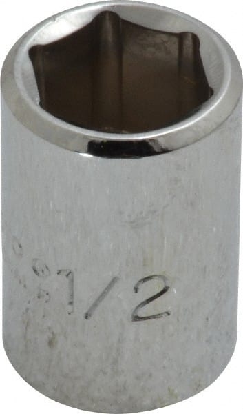 Proto - 1/2", 3/8" Drive, Standard Hand Socket - 6 Points, 1-1/8" OAL, Chrome Finish - Exact Tooling