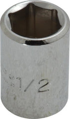 Proto - 1/2", 3/8" Drive, Standard Hand Socket - 6 Points, 1-1/8" OAL, Chrome Finish - Exact Tooling