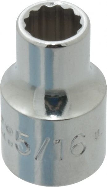 Proto - 5/16", 3/8" Drive, Standard Hand Socket - 12 Points, 1-3/32" OAL, Chrome Finish - Exact Tooling