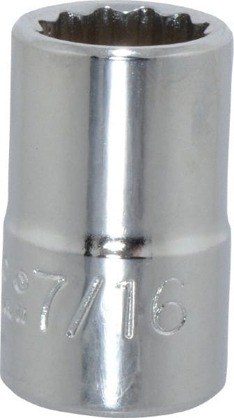 Proto - 7/16", 3/8" Drive, Standard Hand Socket - 12 Points, 1-3/32" OAL, Chrome Finish - Exact Tooling