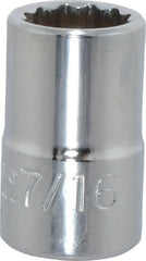 Proto - 7/16", 3/8" Drive, Standard Hand Socket - 12 Points, 1-3/32" OAL, Chrome Finish - Exact Tooling