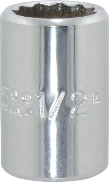 Proto - 1/2", 3/8" Drive, Standard Hand Socket - 12 Points, 1-1/8" OAL, Chrome Finish - Exact Tooling
