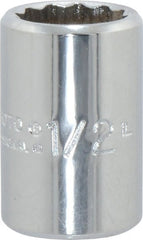 Proto - 1/2", 3/8" Drive, Standard Hand Socket - 12 Points, 1-1/8" OAL, Chrome Finish - Exact Tooling