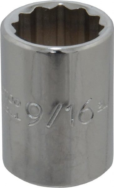 Proto - 9/16", 3/8" Drive, Standard Hand Socket - 12 Points, 1-1/8" OAL, Chrome Finish - Exact Tooling
