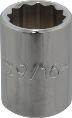 Proto - 9/16", 3/8" Drive, Standard Hand Socket - 12 Points, 1-1/8" OAL, Chrome Finish - Exact Tooling