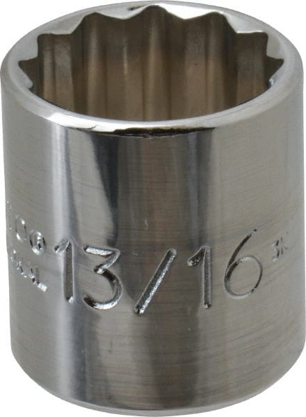 Proto - 13/16", 3/8" Drive, Standard Hand Socket - 12 Points, 1-3/16" OAL, Chrome Finish - Exact Tooling
