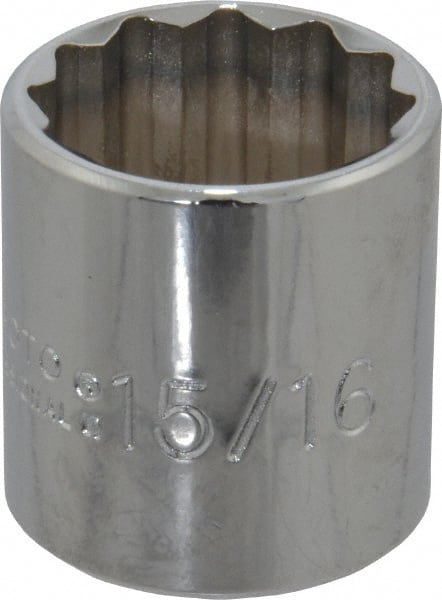 Proto - 15/16", 3/8" Drive, Standard Hand Socket - 12 Points, 1-5/16" OAL, Chrome Finish - Exact Tooling