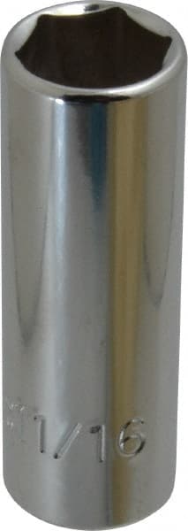 Proto - 11/16", 3/8" Drive, Deep Hand Socket - 6 Points, 2-3/4" OAL, Chrome Finish - Exact Tooling