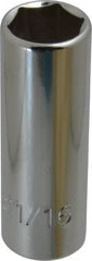 Proto - 11/16", 3/8" Drive, Deep Hand Socket - 6 Points, 2-3/4" OAL, Chrome Finish - Exact Tooling