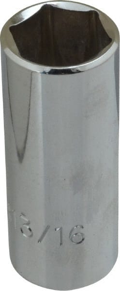 Proto - 13/16", 3/8" Drive, Deep Hand Socket - 6 Points, 2-3/4" OAL, Chrome Finish - Exact Tooling