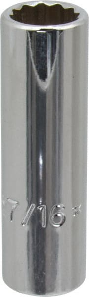 Proto - 7/16", 3/8" Drive, Deep Hand Socket - 12 Points, 2-1/8" OAL, Chrome Finish - Exact Tooling