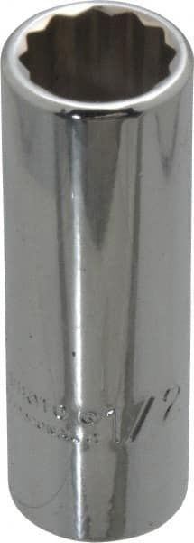 Proto - 1/2", 3/8" Drive, Deep Hand Socket - 12 Points, 2-1/8" OAL, Chrome Finish - Exact Tooling