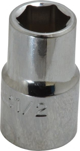 Proto - 1/2", 1/2" Drive, Standard Hand Socket - 6 Points, 1-31/64" OAL, Chrome Finish - Exact Tooling