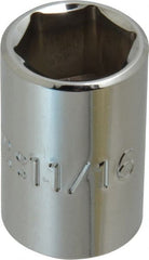 Proto - 11/16", 1/2" Drive, Standard Hand Socket - 6 Points, 1-1/2" OAL, Chrome Finish - Exact Tooling