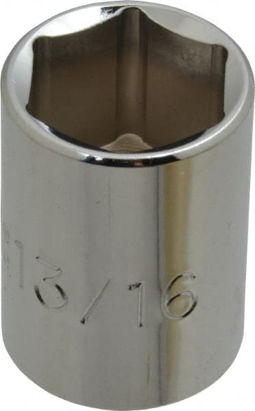 Proto - 13/16", 1/2" Drive, Standard Hand Socket - 6 Points, 1-1/2" OAL, Chrome Finish - Exact Tooling