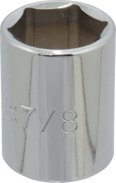 Proto - 7/8", 1/2" Drive, Standard Hand Socket - 6 Points, 1-9/16" OAL, Chrome Finish - Exact Tooling
