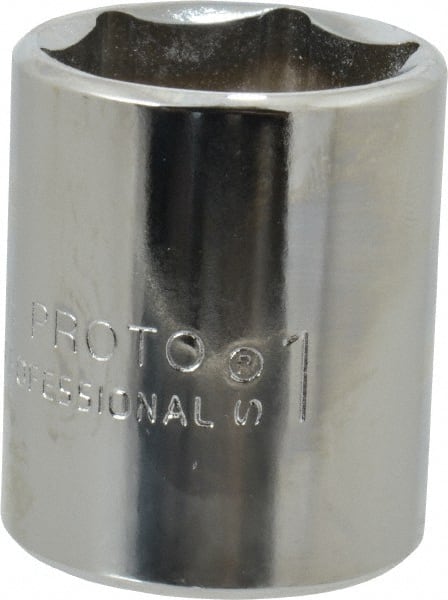 Proto - 1", 1/2" Drive, Standard Hand Socket - 6 Points, 1-9/16" OAL, Chrome Finish - Exact Tooling
