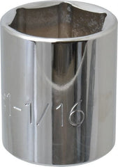 Proto - 1-1/16", 1/2" Drive, Standard Hand Socket - 6 Points, 1-41/64" OAL, Chrome Finish - Exact Tooling