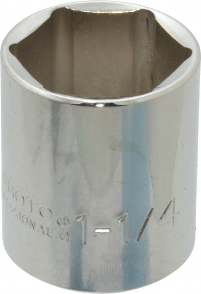 Proto - 1-1/4", 1/2" Drive, Standard Hand Socket - 6 Points, 1-55/64" OAL, Chrome Finish - Exact Tooling