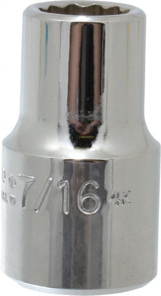 Proto - 7/16", 1/2" Drive, Standard Hand Socket - 12 Points, 1-31/64" OAL, Chrome Vanadium, Chrome Finish - Exact Tooling