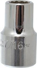Proto - 7/16", 1/2" Drive, Standard Hand Socket - 12 Points, 1-31/64" OAL, Chrome Vanadium, Chrome Finish - Exact Tooling