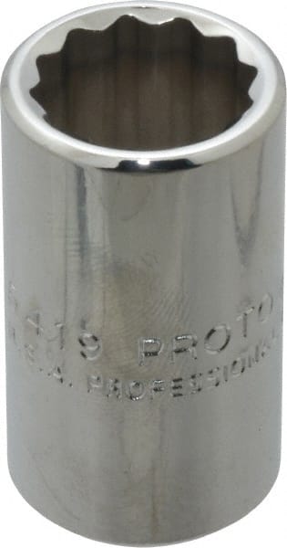 Proto - 19/32", 1/2" Drive, Standard Hand Socket - 12 Points, 1-1/2" OAL, Chrome Finish - Exact Tooling
