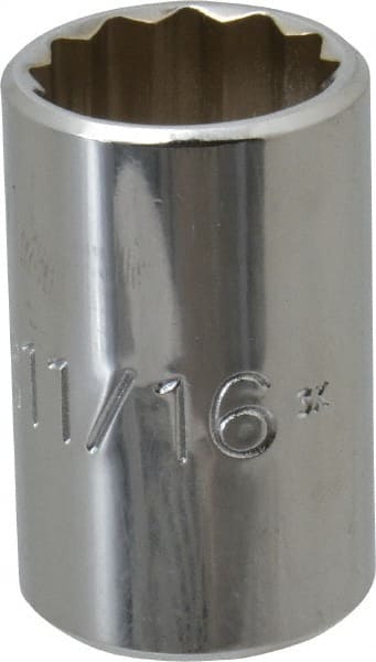 Proto - 11/16", 1/2" Drive, Standard Hand Socket - 12 Points, 1-1/2" OAL, Chrome Vanadium, Chrome Finish - Exact Tooling