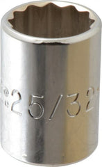 Proto - 25/32", 1/2" Drive, Standard Hand Socket - 12 Points, 1-1/2" OAL, Chrome Finish - Exact Tooling