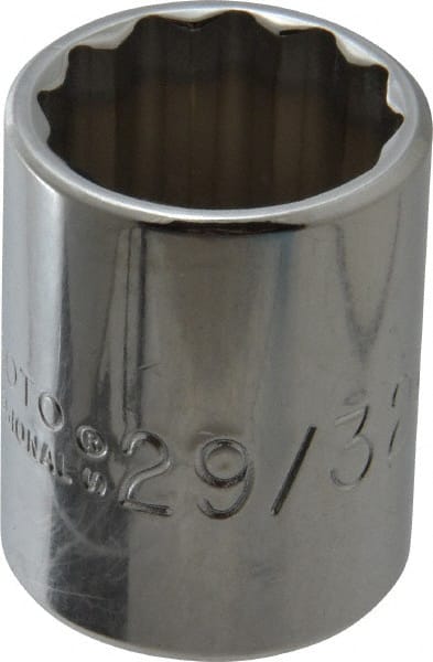 Proto - 29/32", 1/2" Drive, Standard Hand Socket - 12 Points, 1-9/16" OAL, Chrome Finish - Exact Tooling