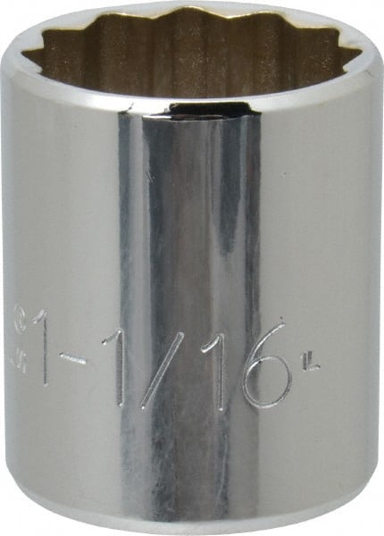 Proto - 1-1/16", 1/2" Drive, Standard Hand Socket - 12 Points, 1-5/8" OAL, Chrome Finish - Exact Tooling
