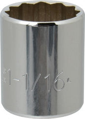 Proto - 1-1/16", 1/2" Drive, Standard Hand Socket - 12 Points, 1-5/8" OAL, Chrome Finish - Exact Tooling