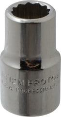 Proto - 1/2" Drive, Standard Hand Socket - 12 Points, 1-1/2" OAL, Chrome Vanadium, Chrome Finish - Exact Tooling