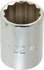Proto - 1/2" Drive, Standard Hand Socket - 12 Points, 1-17/32" OAL, Chrome Finish - Exact Tooling