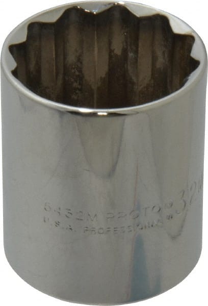 Proto - 1/2" Drive, Standard Hand Socket - 12 Points, 1-25/32" OAL, Chrome Finish - Exact Tooling