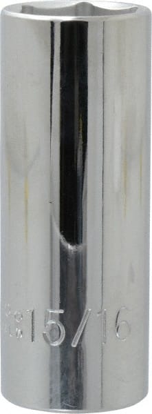 Proto - 15/16", 1/2" Drive, Deep Hand Socket - 6 Points, 3-1/4" OAL, Chrome Finish - Exact Tooling