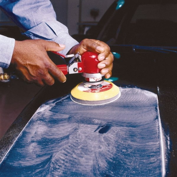 3M - 5" Diam, 120 Grit Ceramic Adhesive PSA Disc - Fine Grade, Red, F Weighted Backing, Flexible, Use with Random Orbital Sanders - Exact Tooling