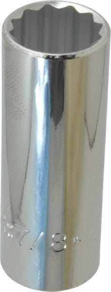 Proto - 7/8", 1/2" Drive, Deep Hand Socket - 12 Points, 3-1/4" OAL, Chrome Finish - Exact Tooling