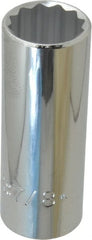 Proto - 7/8", 1/2" Drive, Deep Hand Socket - 12 Points, 3-1/4" OAL, Chrome Finish - Exact Tooling