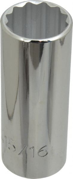 Proto - 15/16", 1/2" Drive, Deep Hand Socket - 12 Points, 3-1/4" OAL, Chrome Finish - Exact Tooling