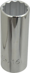 Proto - 15/16", 1/2" Drive, Deep Hand Socket - 12 Points, 3-1/4" OAL, Chrome Finish - Exact Tooling