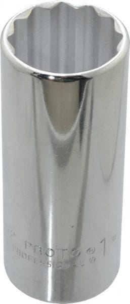 Proto - 1", 1/2" Drive, Deep Hand Socket - 12 Points, 3-1/4" OAL, Chrome Finish - Exact Tooling